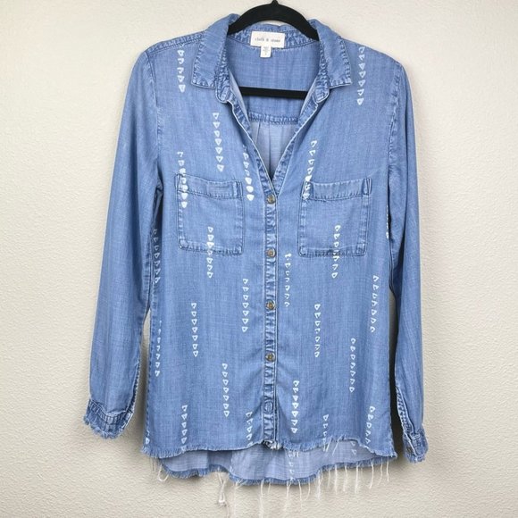 cloth & stone Tops - CLOTH & STONE Chambray Raw Hem Button Down